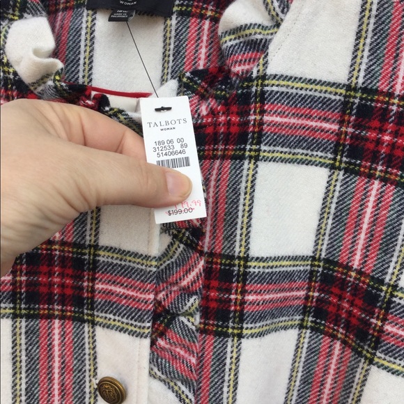 NWT Talbots White Red Green Plaid Ruffle Collar - Picture 7 of 7